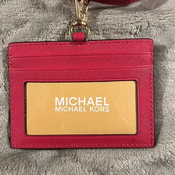 Michael Kors Jet Set Travel Saffiano Leather Card Case Lanyard - Picture 3 of 3